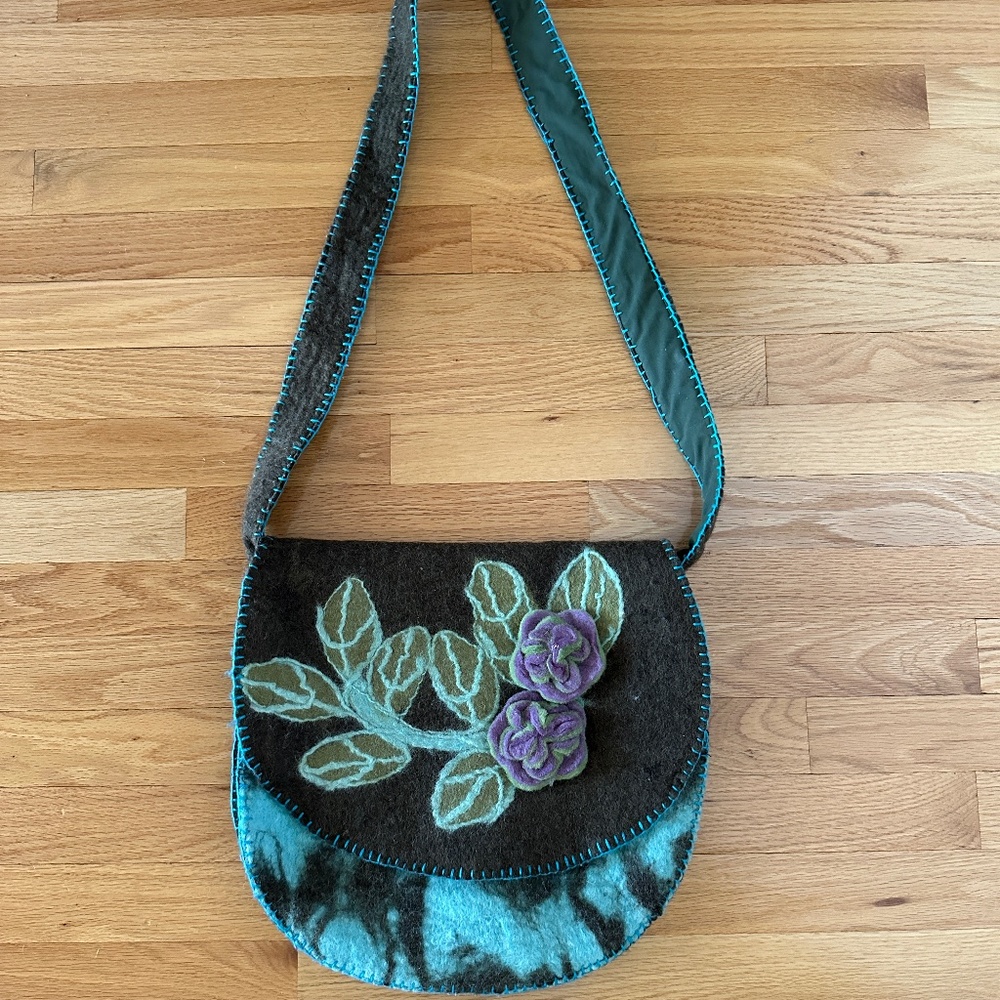 Rising Tide Crossbody Shoulder Bag Wool Floral Leaf Boho Bag